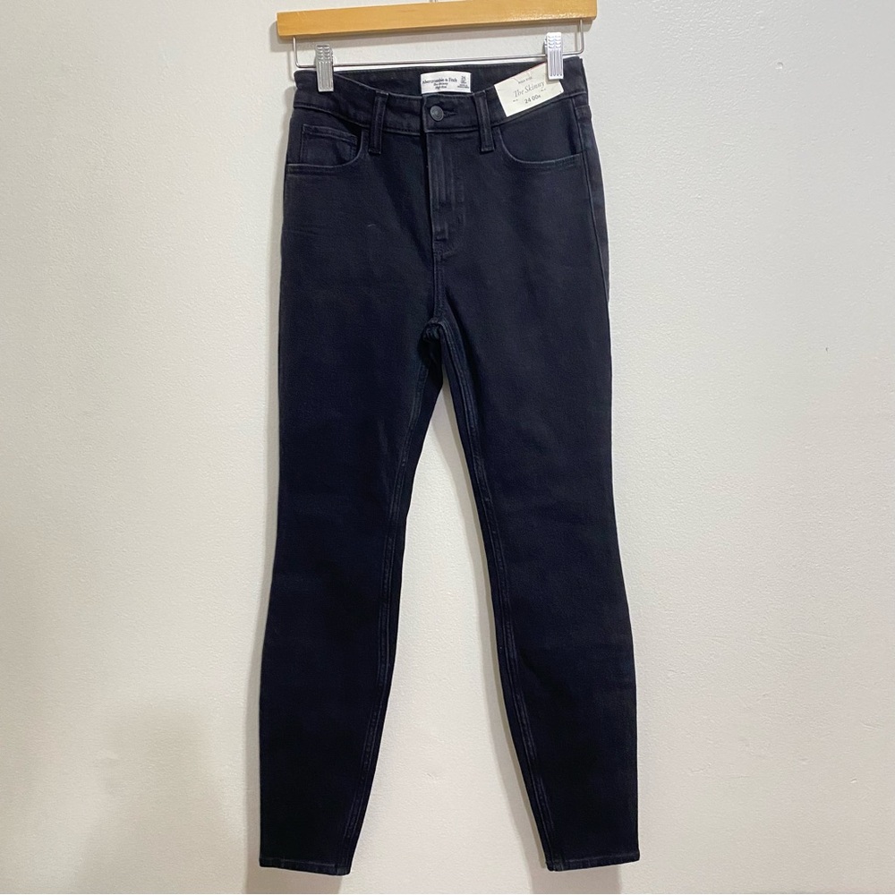 NEW Abercrombie & Fitch Sz 00R/24R Black High Rise Skinny Jeans